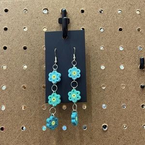 Teal Flower Dangled Perler Bead Earrings